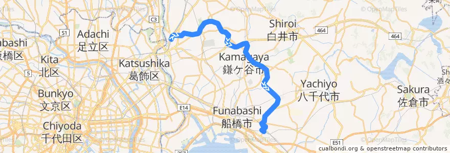 Mapa del recorrido 新京成線 de la línea  en Préfecture de Chiba.
