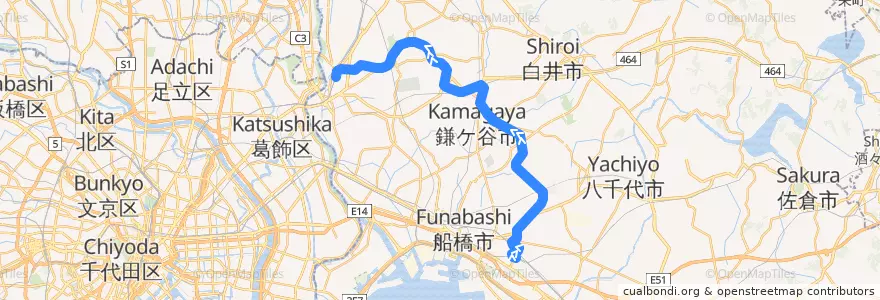 Mapa del recorrido 新京成線 de la línea  en Тиба.