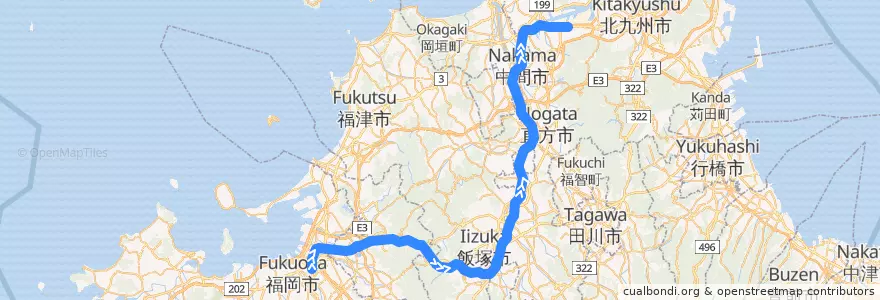 Mapa del recorrido JR福北ゆたか線 de la línea  en Prefectura de Fukuoka.