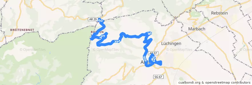 Mapa del recorrido Bus 333: Oberegg AI, Landmark => Altstätten SG, Feldstrasse de la línea  en Altstätten.