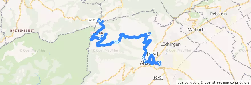 Mapa del recorrido Bus 333: Altstätten SG, Elsenacker => Oberegg AI, Landmark de la línea  en Altstätten.
