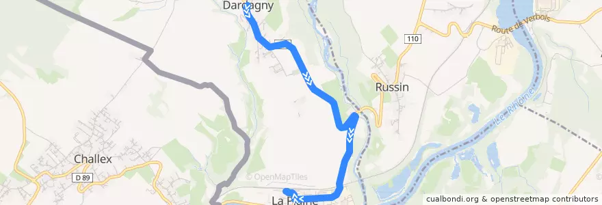 Mapa del recorrido Bus 75: Dardagny → La Plaine-Gare de la línea  en Genève.
