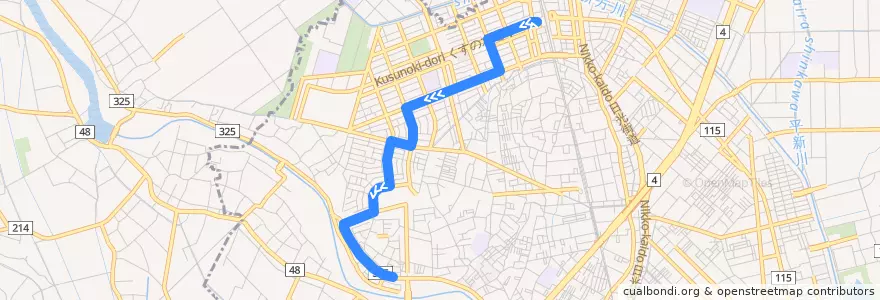 Mapa del recorrido 朝日バスSG22系統 せんげん台駅⇒大道⇒大袋分署前 de la línea  en 越谷市.