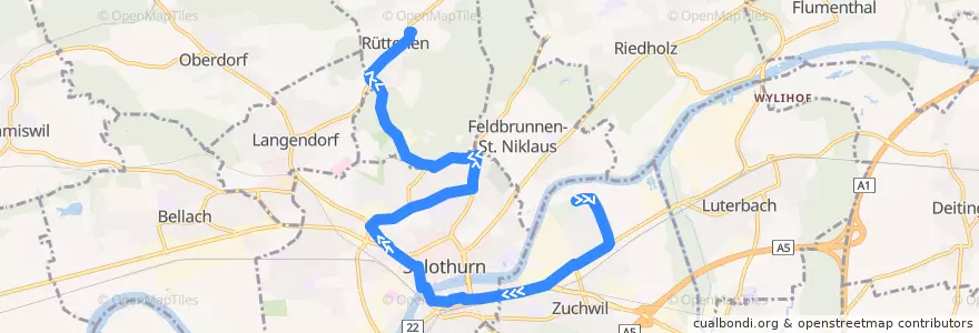 Mapa del recorrido Bus 4: Zuchwil => Rüttenen de la línea  en Amtei Solothurn-Lebern.