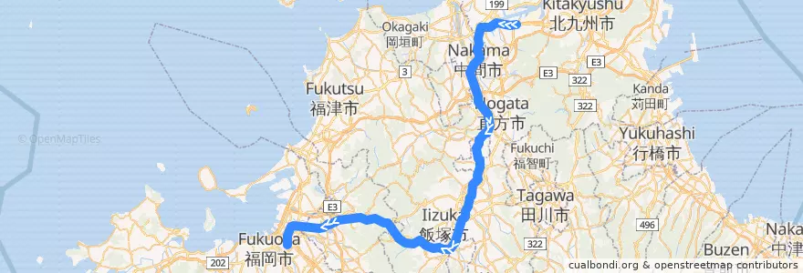 Mapa del recorrido JR福北ゆたか線 de la línea  en Fukuoka Prefecture.