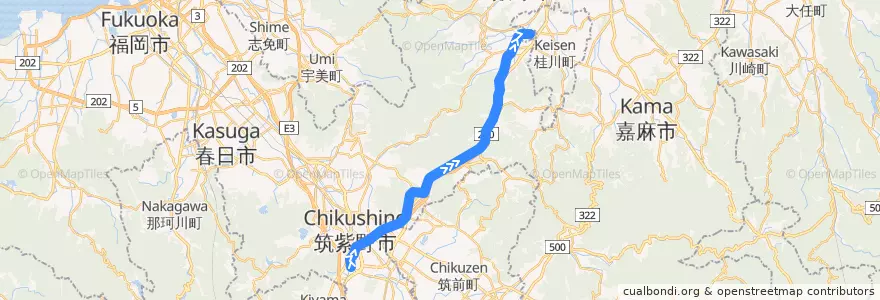 Mapa del recorrido JR原田線 de la línea  en 후쿠오카현.