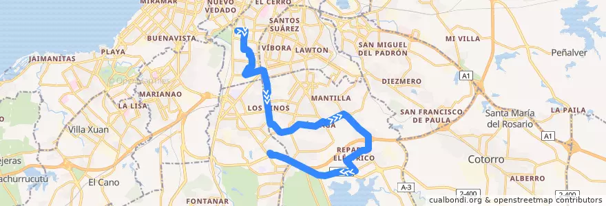 Mapa del recorrido Ruta A87 Ciudad Deportiva Fortuna de la línea  en La Habana.