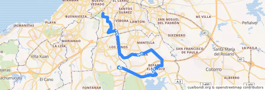 Mapa del recorrido Ruta A87 Fortuna Ciudad Deportiva de la línea  en La Habana.