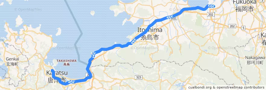 Mapa del recorrido JR筑肥線 de la línea  en Japon.