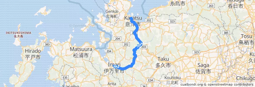 Mapa del recorrido JR筑肥線 de la línea  en 사가현.