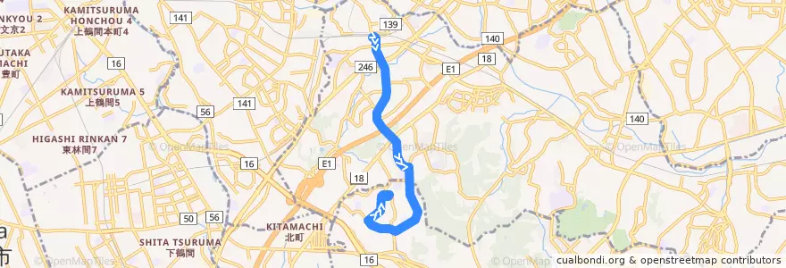 Mapa del recorrido 40: 長津田駅 → 玄海田 → 若葉台中央 de la línea  en 横浜市.