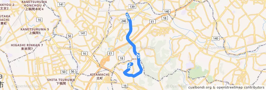 Mapa del recorrido 40: 長津田駅入口 → 玄海田 → 若葉台中央 de la línea  en 横浜市.