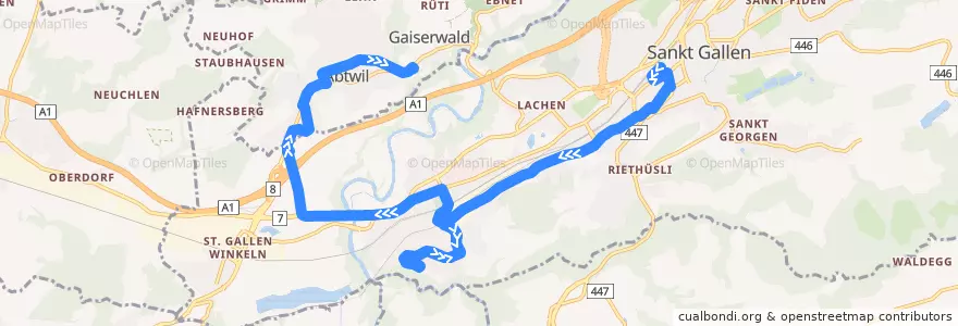 Mapa del recorrido Bus N92: St. Gallen, Bahnhof => Abtwil SG, St. Josefen de la línea  en San Galo.