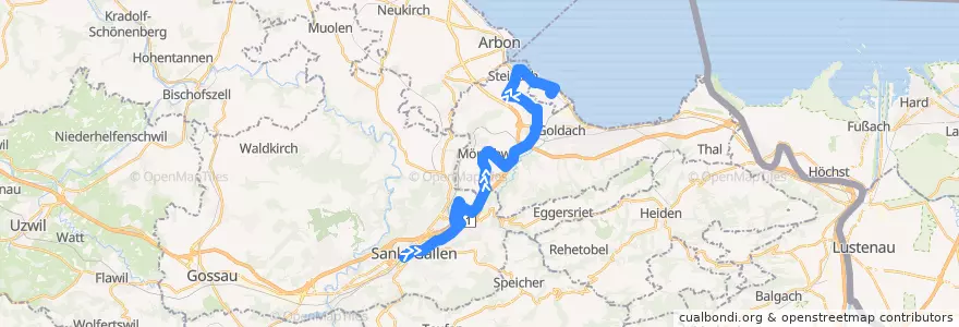 Mapa del recorrido Bus N91: St. Gallen, Bahnhof => Horn, Bahnhof de la línea  en Saint-Gall.