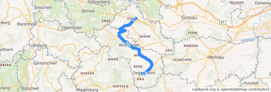Mapa del recorrido Bus 751: Degersheim, Post => Flawil, Bahnhof de la línea  en Wahlkreis Wil.