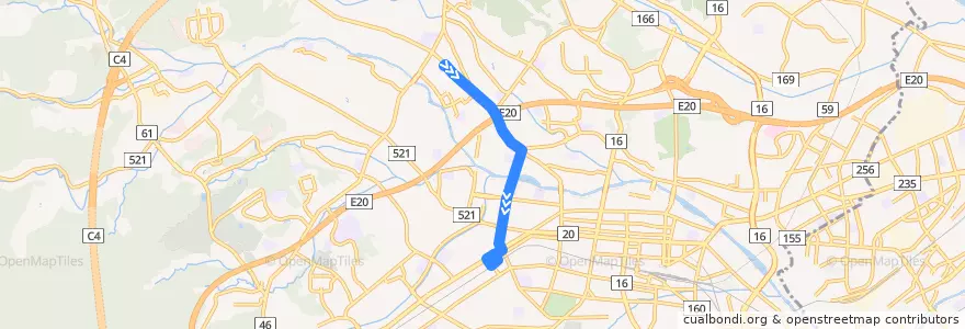 Mapa del recorrido 市02系統 de la línea  en 八王子市.
