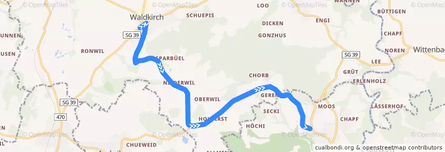 Mapa del recorrido Bus 132: Waldkirch, Dorf => Engelburg, Dorfplatz de la línea  en Waldkirch.