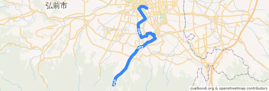 Mapa del recorrido 座頭石線 de la línea  en 弘前市.