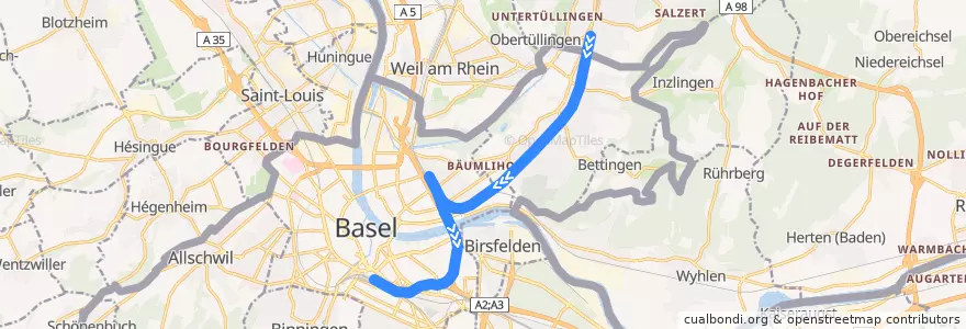 Mapa del recorrido S6: Zell (Wiesental) => Basel SBB de la línea  en Bazel-Stad.