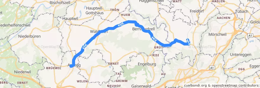 Mapa del recorrido Bus 154: Wittenbach, Bahnhof => Arnegg, Bahnhof de la línea  en Wahlkreis St. Gallen.