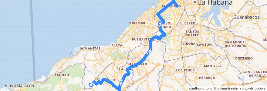 Mapa del recorrido Ruta A44 Barbosa => vedado de la línea  en Havana.