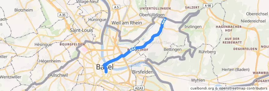 Mapa del recorrido Tram N6: Riehen Grenze => Barfüsserplatz de la línea  en Basel-City.