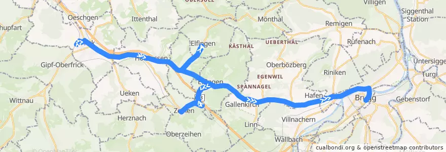 Mapa del recorrido Bus 137: Frick => Zeihen => Brugg AG de la línea  en Aargau.