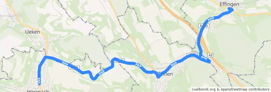 Mapa del recorrido Bus 139: Herznach, Post => Effingen, Dorf de la línea  en Argovie.