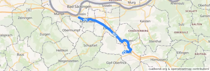 Mapa del recorrido Bus 134: Frick => Stein-Säckingen de la línea  en Bezirk Laufenburg.