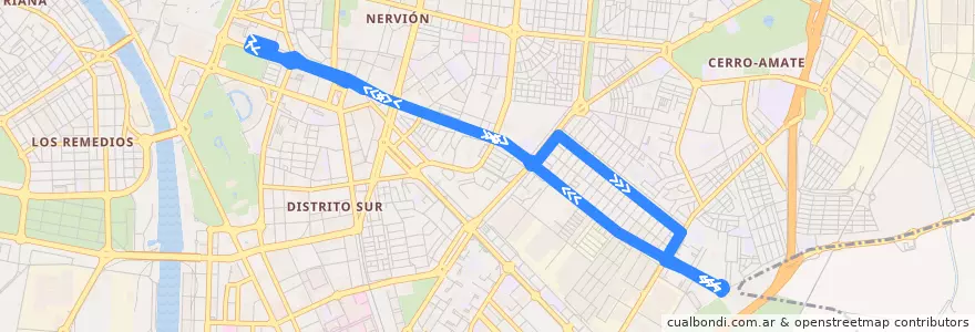 Mapa del recorrido 26 Prado de San Sebastián - Cerro del Águila de la línea  en Sevilla.