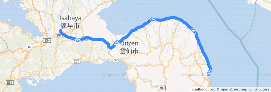 Mapa del recorrido 島原鉄道 de la línea  en 长崎县.