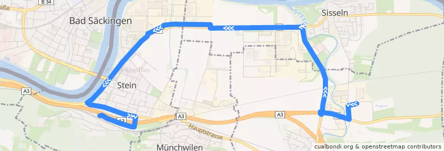 Mapa del recorrido Bus 143: Eiken, Industriezone Rütti => Stein-Säckingen de la línea  en Argovie.