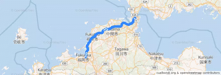 Mapa del recorrido JR鹿児島本線 de la línea  en Prefectura de Fukuoka.