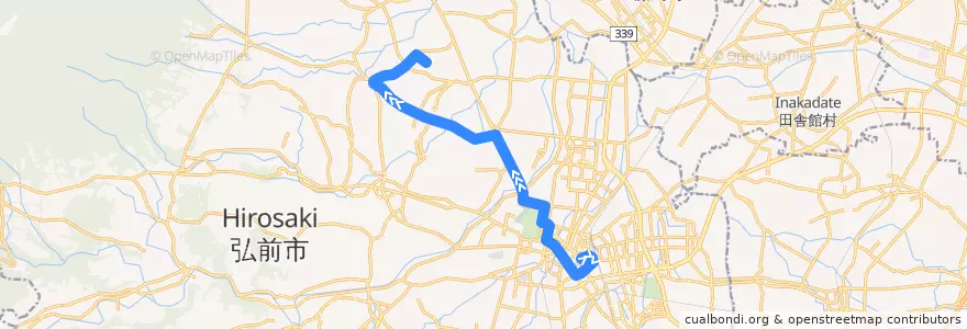 Mapa del recorrido 三ッ森線 de la línea  en Hirosaki.