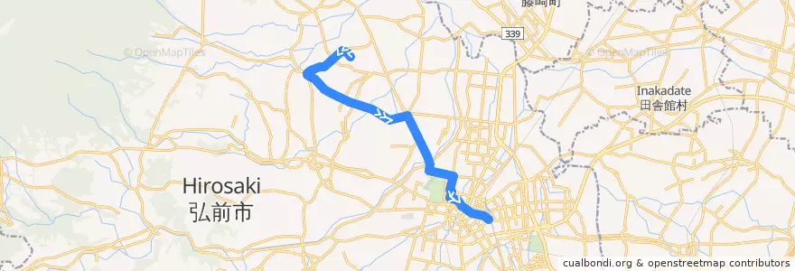 Mapa del recorrido 三ッ森線 de la línea  en 弘前市.