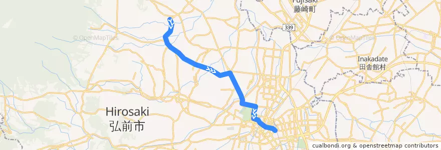 Mapa del recorrido 船沢線 de la línea  en 弘前市.
