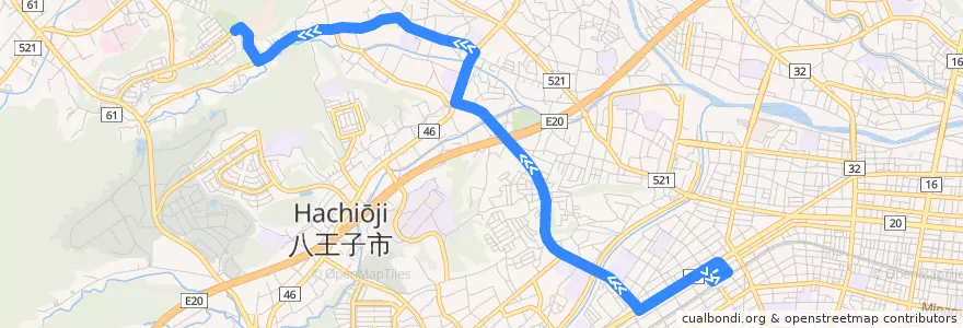 Mapa del recorrido 元八21系統 de la línea  en 八王子市.