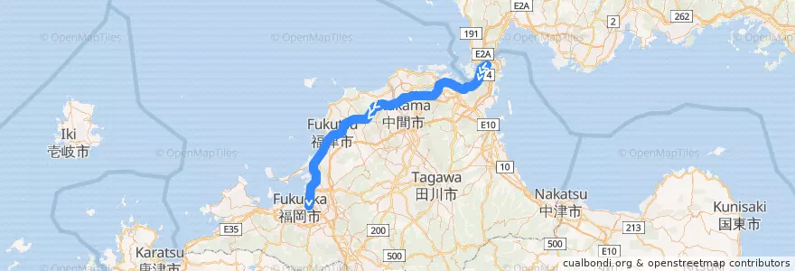 Mapa del recorrido JR鹿児島本線 de la línea  en Fukuoka Prefecture.