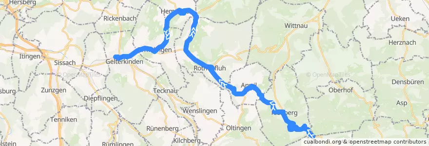 Mapa del recorrido Bus 102: Salhöhe => Hemmiken, Dorf => Gelterkinden, Bahnhof de la línea  en İsviçre.