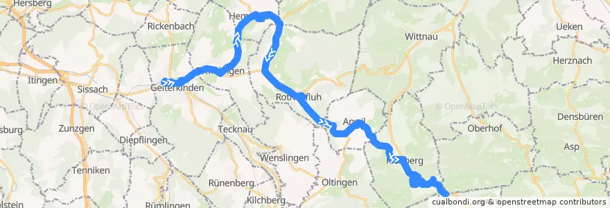 Mapa del recorrido Bus 102: Gelterkinden, Bahnhof => Hemmiken, Dorf => Salhöhe de la línea  en Switzerland.