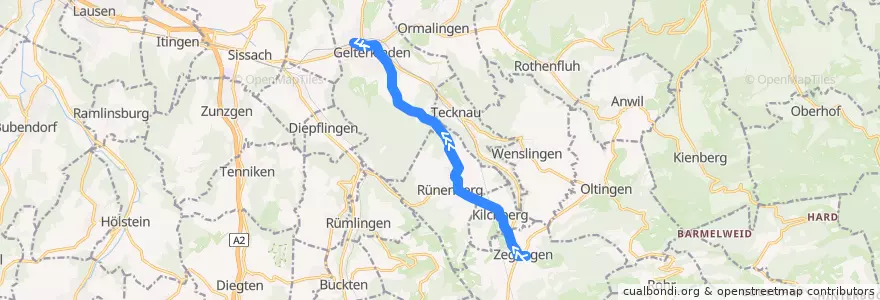 Mapa del recorrido Bus 104: Zeglingen, Oberdorf => Gelterkinden, Bahnhof de la línea  en Bezirk Sissach.