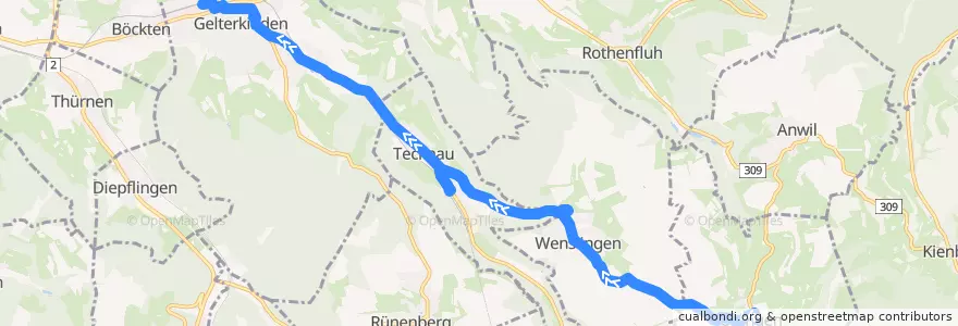 Mapa del recorrido Bus 103: Oltingen, Postplatz => Gelterkinden, Bahnhof de la línea  en Bezirk Sissach.