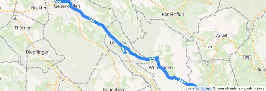 Mapa del recorrido Bus 103: Gelterkinden, Bahnhof => Oltingen, Postplatz de la línea  en Bezirk Sissach.