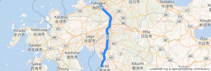 Mapa del recorrido JR鹿児島本線 de la línea  en 福冈县.