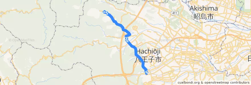 Mapa del recorrido 霊園22 de la línea  en 八王子市.