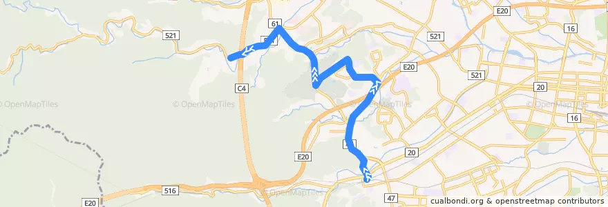 Mapa del recorrido 元八13 de la línea  en 八王子市.