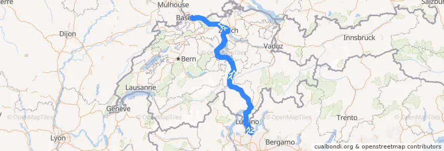 Mapa del recorrido Flixbus 476: Mailand, Lampugnano => Koblenz, Hbf. de la línea  en Schweiz.