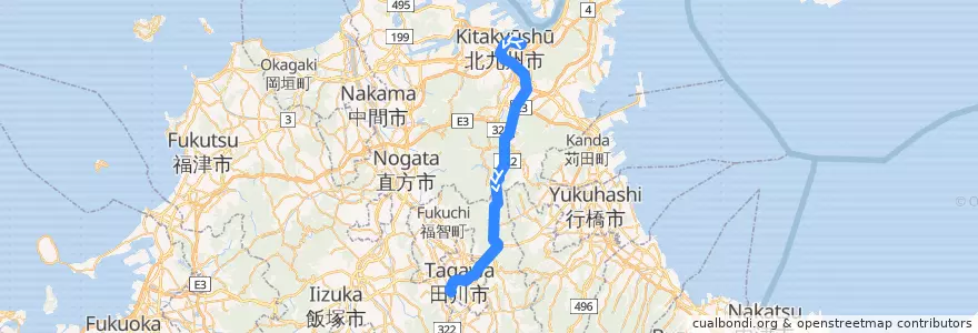 Mapa del recorrido JR日田彦山線 de la línea  en Prefettura di Fukuoka.
