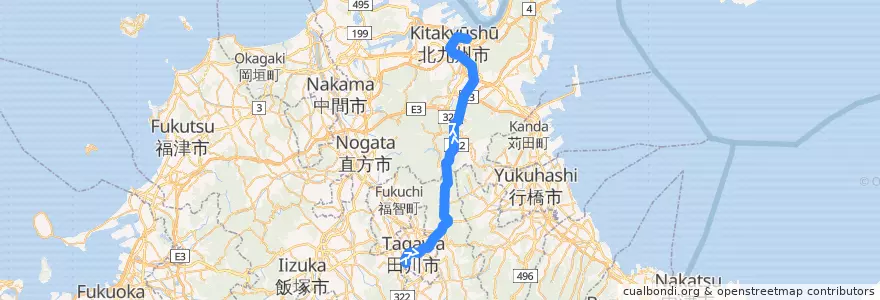 Mapa del recorrido JR日田彦山線 de la línea  en 福岡県.
