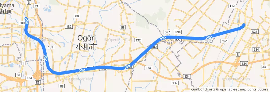 Mapa del recorrido 甘木鉄道甘木線 de la línea  en 후쿠오카현.